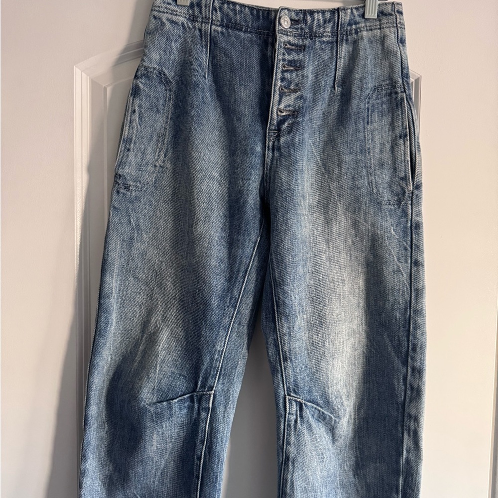 Free People High Rise Straight Leg Jeans | Button Fly | Size 24